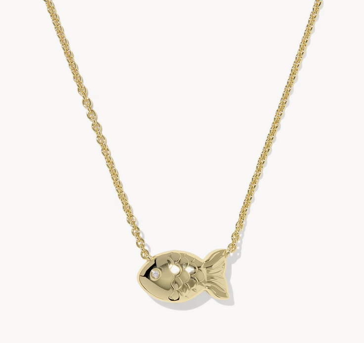 Parker Fish Short Pendant Necklace Abalone Shell Gold