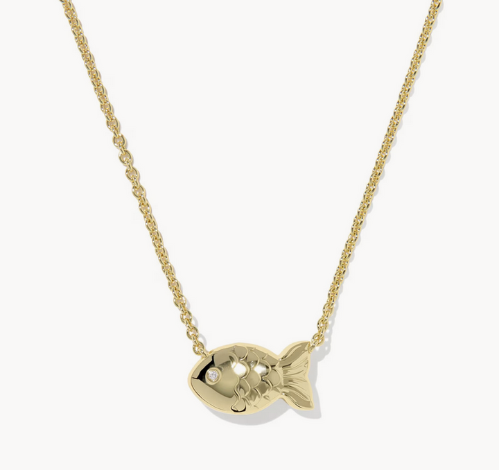 Parker Fish Short Pendant Necklace Abalone Shell Gold