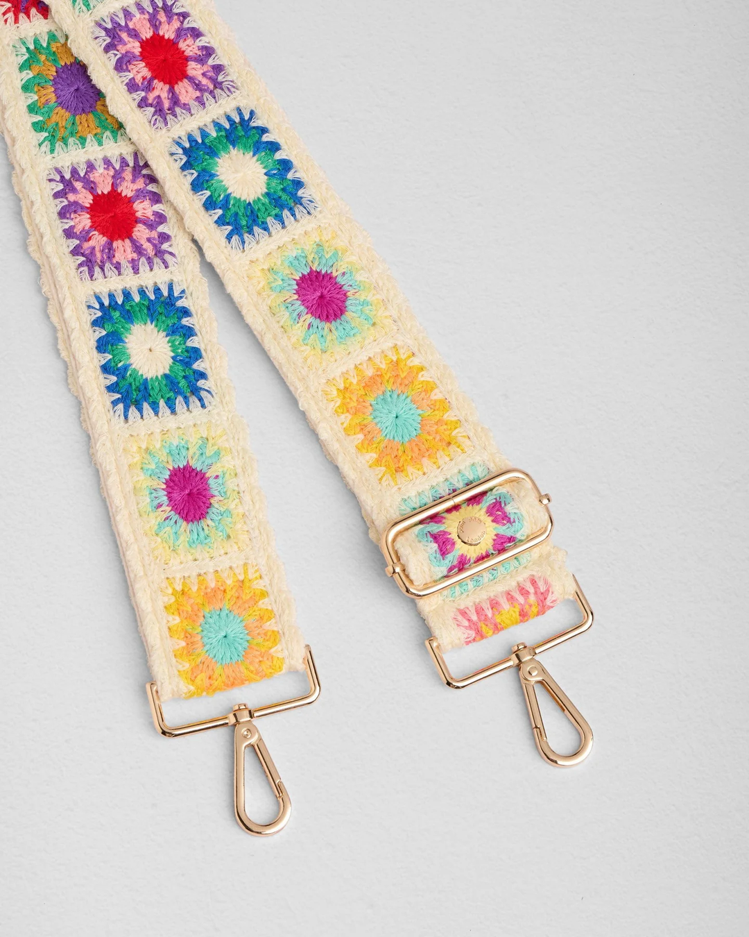 Pom Pom Strap Crochet Squares Cream