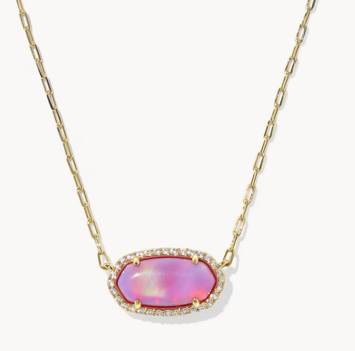 Elisa Pave Framed PendantNecklace Gold Pink Opalescent Resin