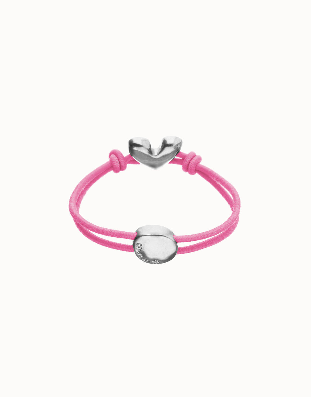 Beat Pink Elastic Bracelet with Heart Charm Silver