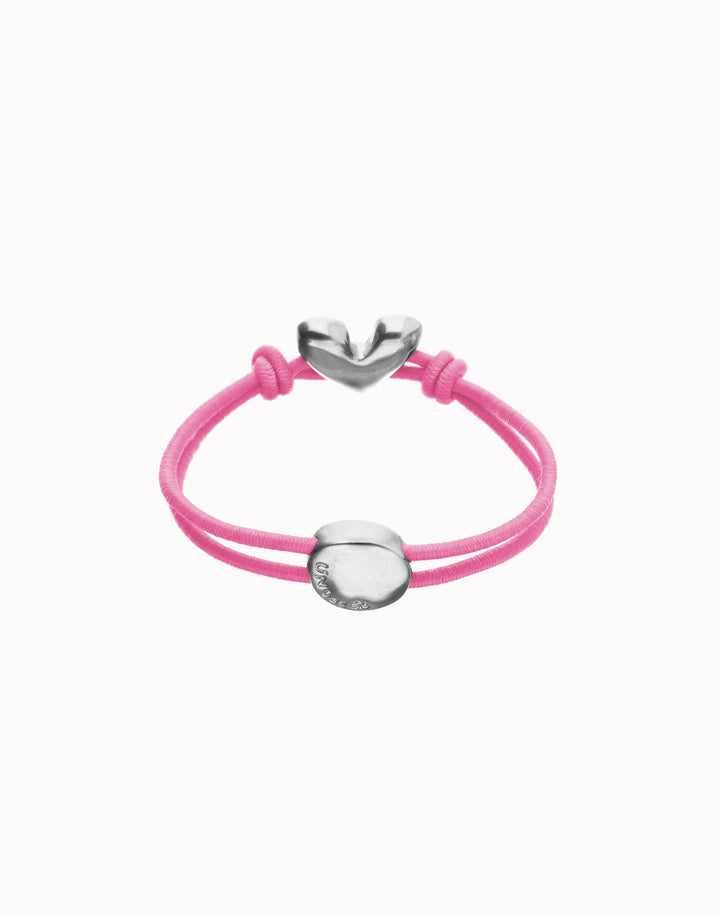 Beat Pink Elastic Bracelet with Heart Charm Silver