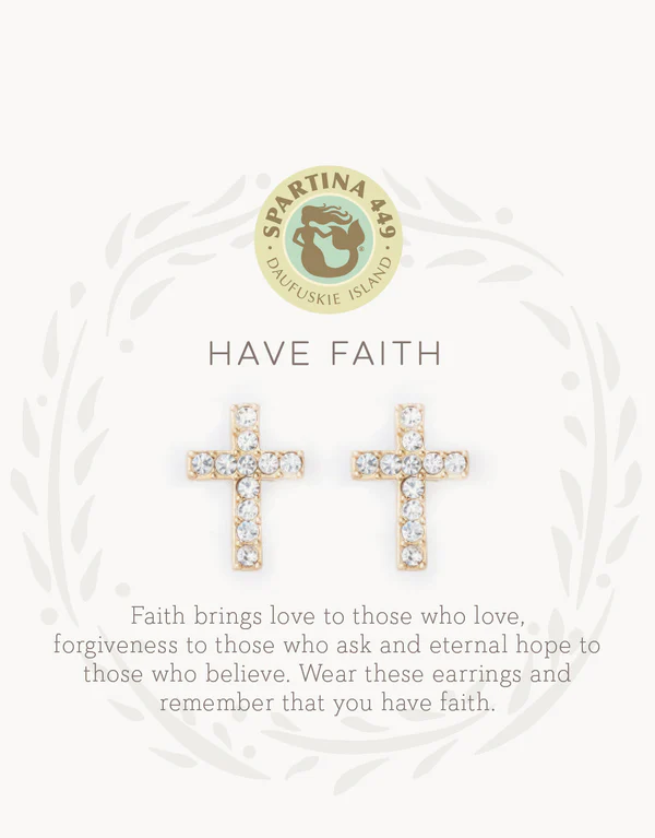 Sea La Vie Stud Earrings Have Faith/Cross Gold