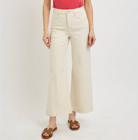 Tummy Control High Rise- Crop Wide Pants Cream
