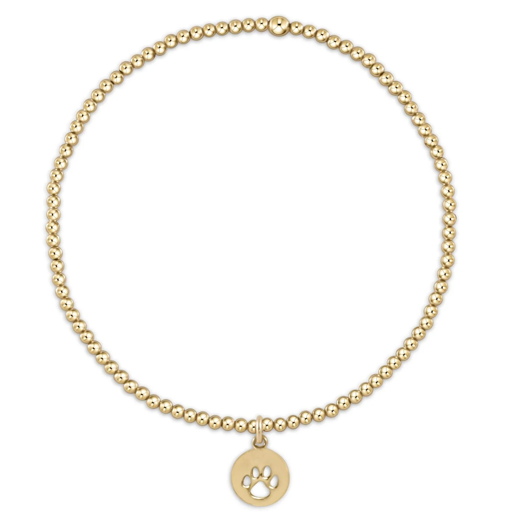 Classic Gold 2mm Bead Bracelet Paw Print Small Gold Disc