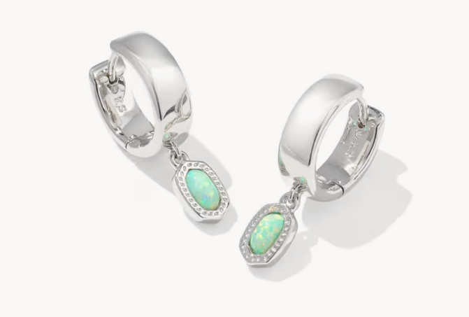 Mini Ellie Wide Huggie Earrings Green Opal Silver