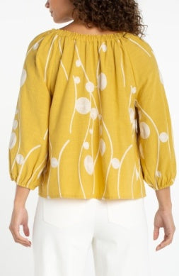 3/4 Sleeve Woven Top Yellow and Cream