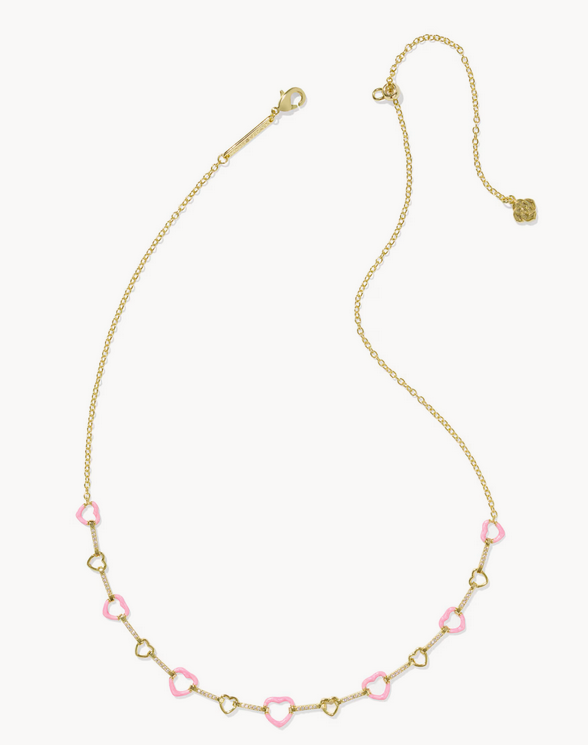 Haisley Heart Strand Necklace Gold Pink Pearlescent Enamel