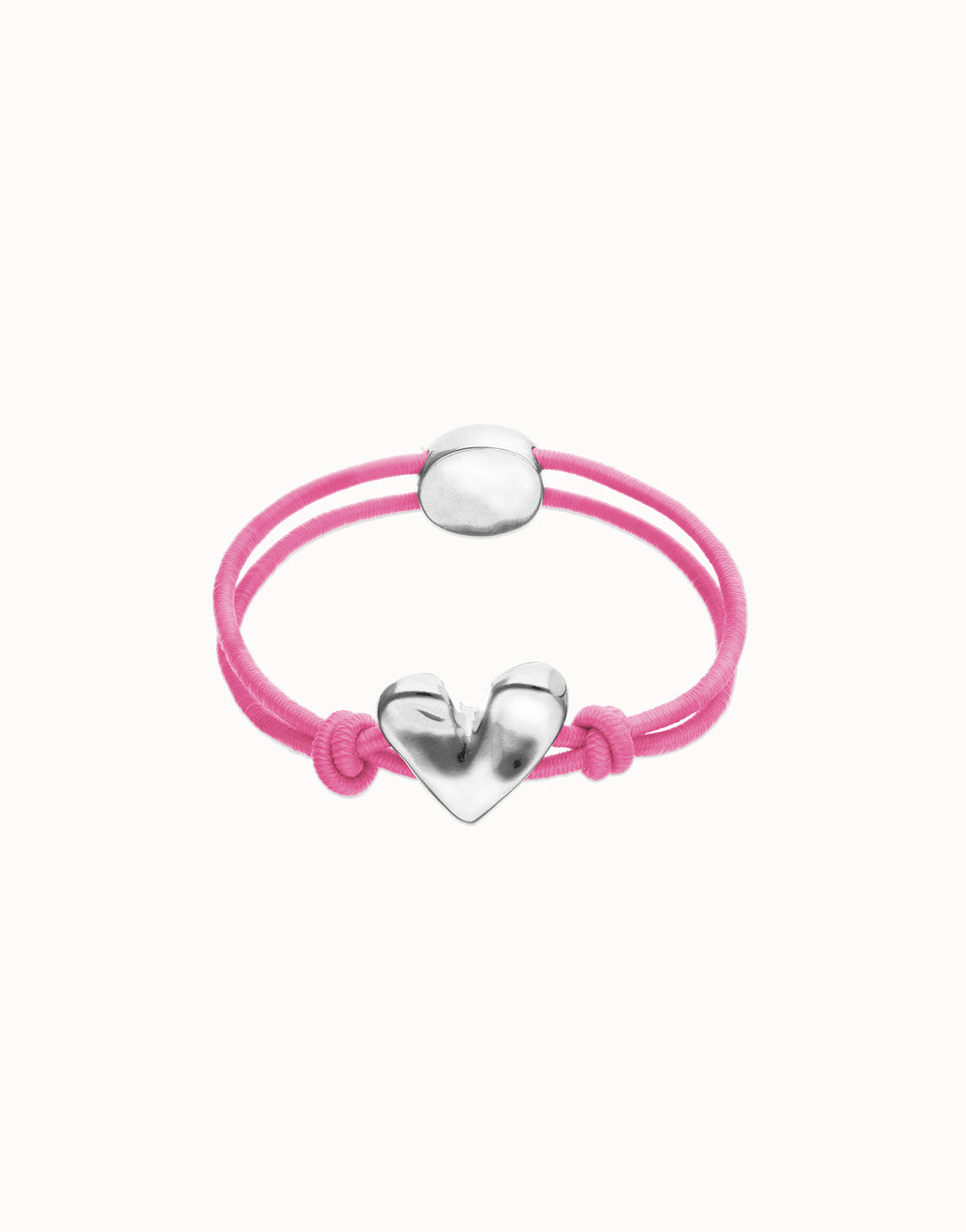 Beat Pink Elastic Bracelet with Heart Charm Silver