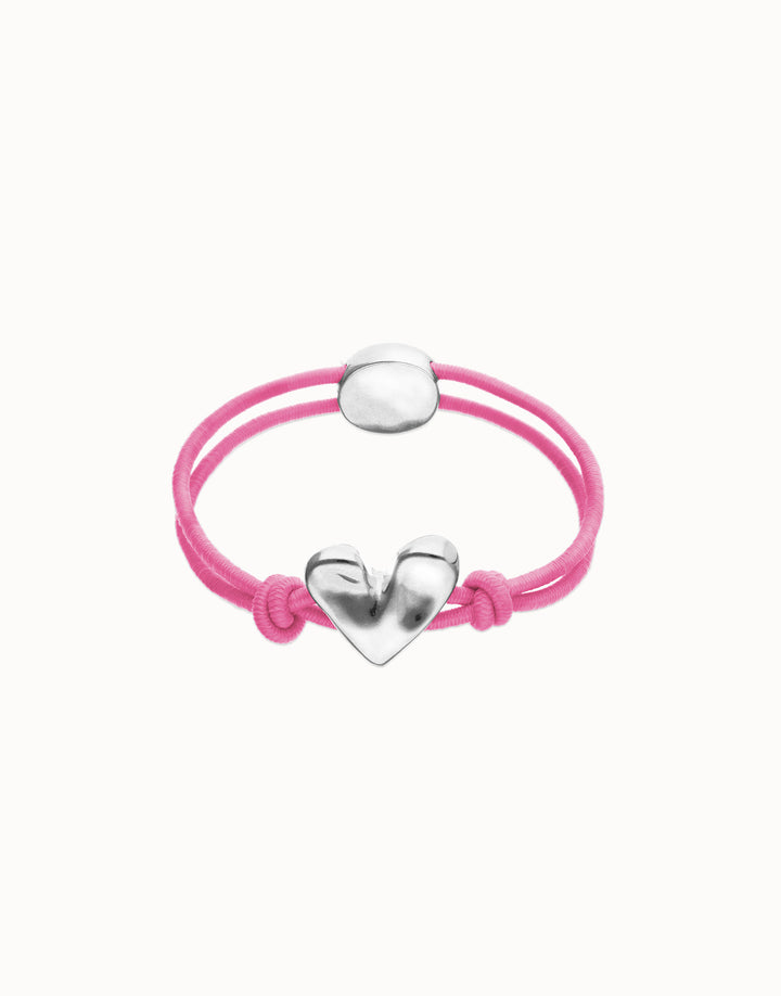 Beat Pink Elastic Bracelet with Heart Charm Silver