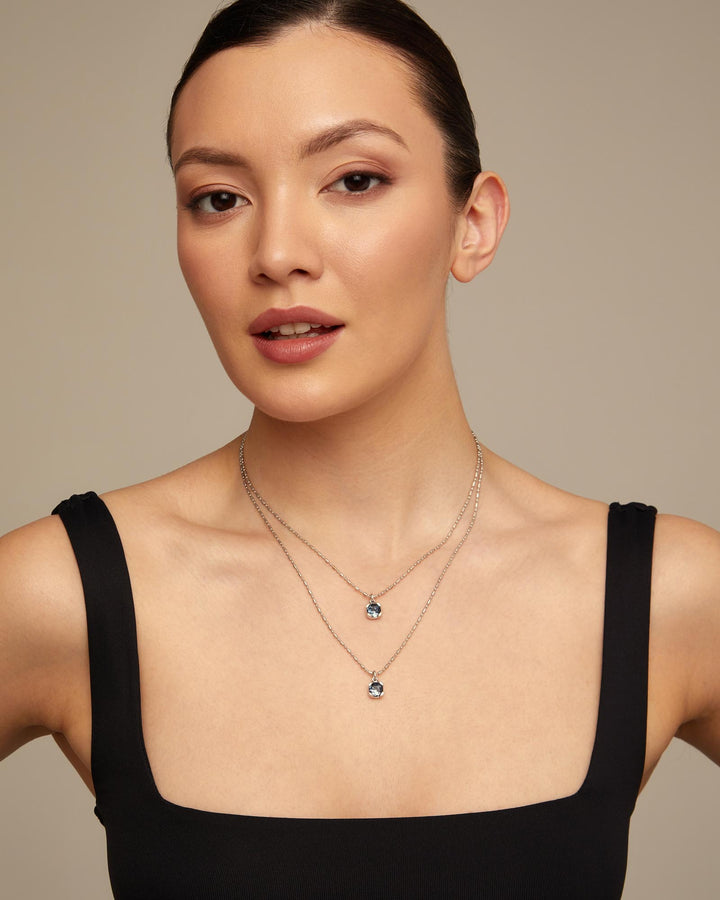 Aura Blue Long Pendant Chain Necklace with crystals