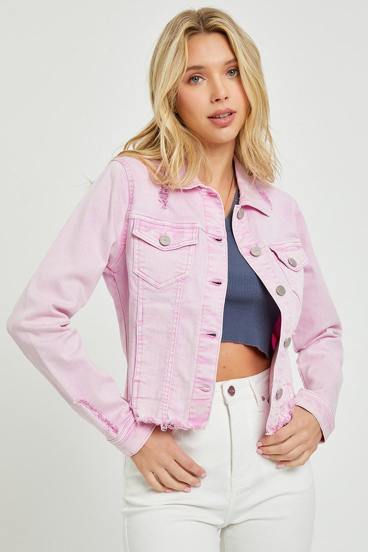 Irregular Fray Hemed Color Jacket