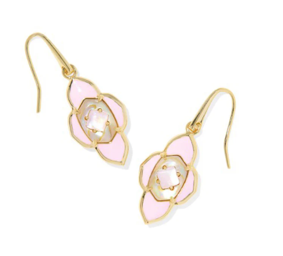 Abbie Medallion Small Drop Earrings Hot Pink Mix Gold