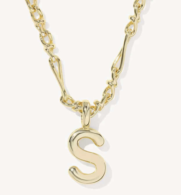Bubble Letter S Pendant Necklace Gold Metal