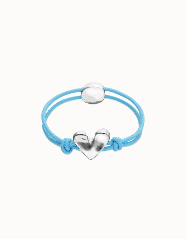Beat Blue Elastic Bracelet with Heart Charm Silver Medium