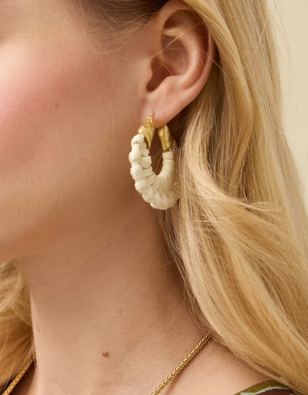Wicker Hoop Earrings White