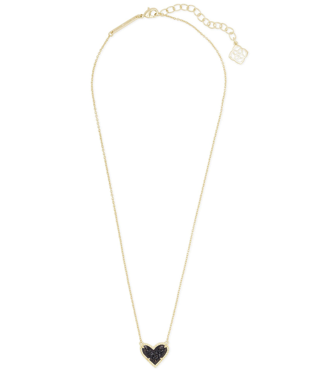 Ari Heart Short Pendant Necklace Gold Black Drusy