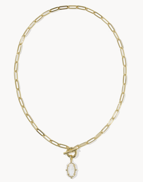 Elisa Enamel Link Chain Necklace Gold White MOP