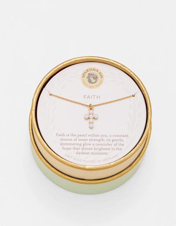 SLV Necklace 18" Faith/Pearl Cross Gold
