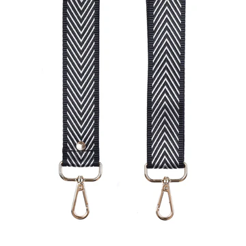 Pom Pom Strap Black &amp; Silver Herringbone