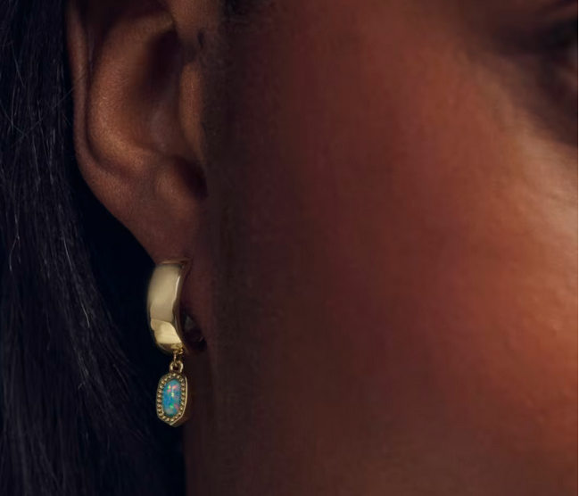 Mini Ellie Wide Huggie Earrings Blue Opal Gold