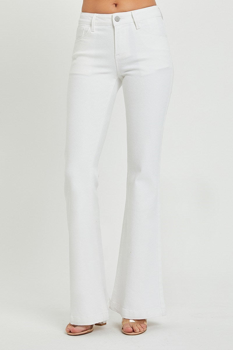 Tummy Control Low Rise- Flare Jeans White
