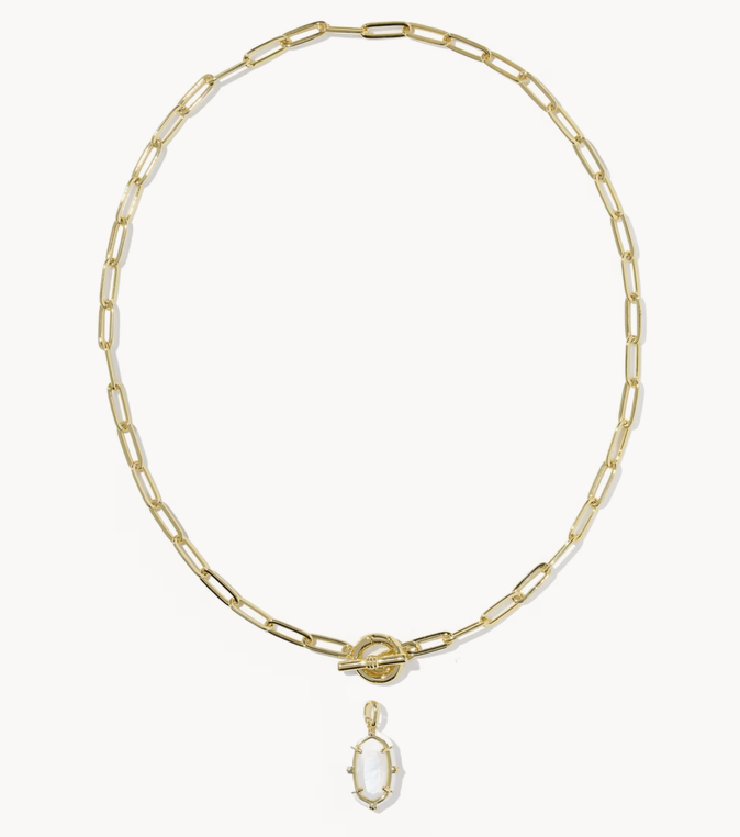 Elisa Enamel Link Chain Necklace Gold White MOP