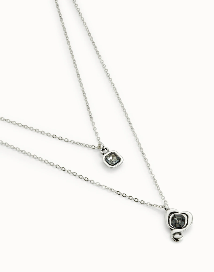 Ser Expresiva Double Chain Strand Necklace w/ Grey Stone Charms