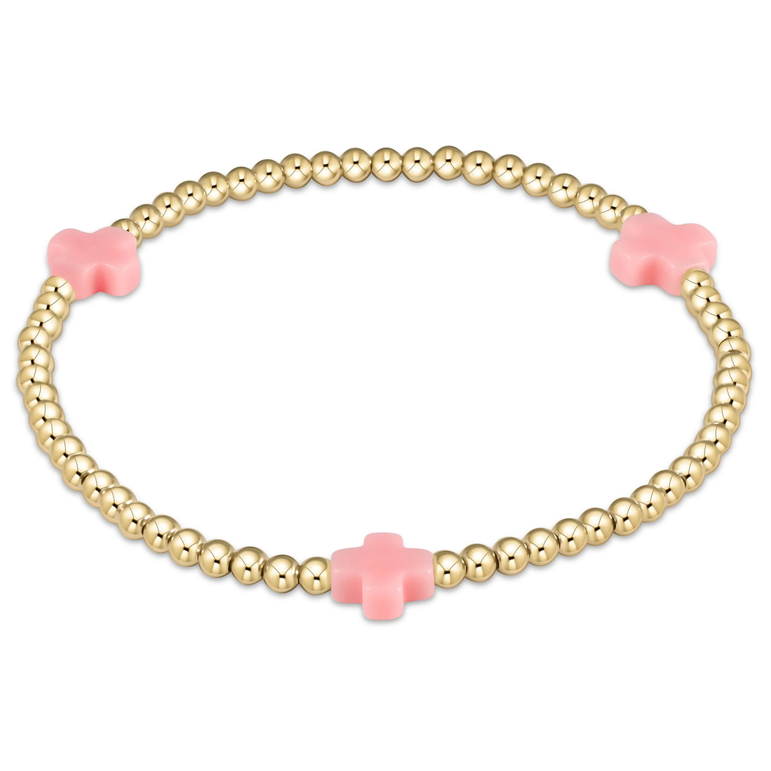 Signature Cross 3mm Gold Bracelet Pink