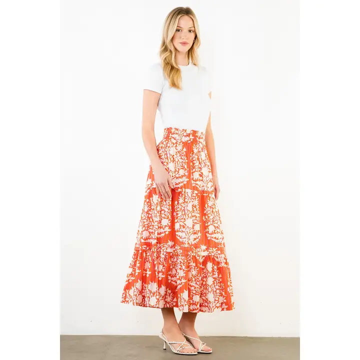 Long Pattern Skirt Cream and Orange