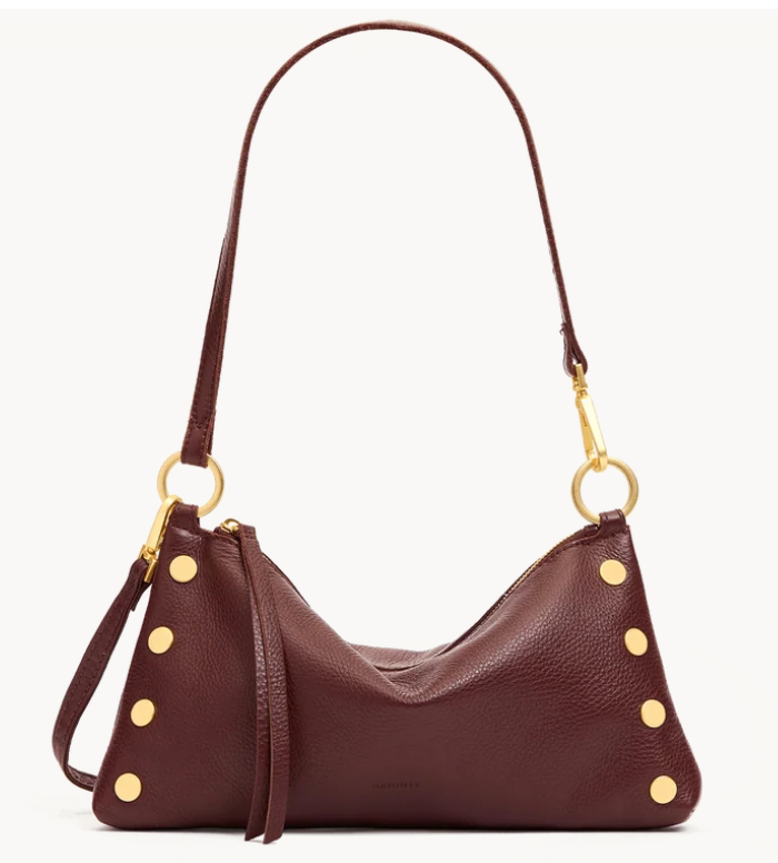 Kyle Cherrywood Pebble Shoulder/Crossbody w/Gold Rivets