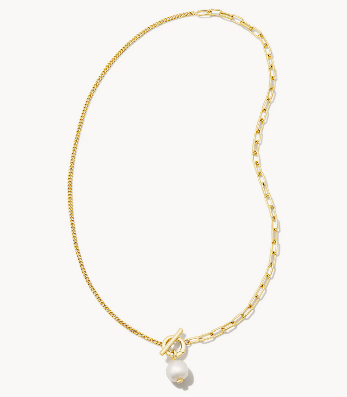 Leighton Convertible Pearl Chain Necklace in White Pearl Gold