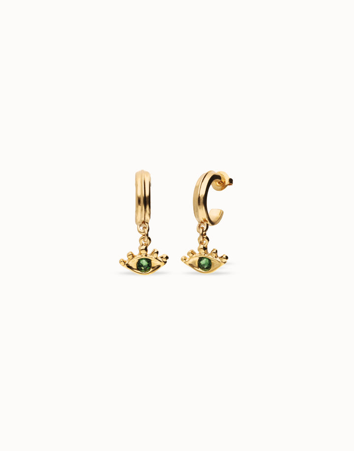 Ser Intuitiva Eye-Shaped Drop Earrings with Green Crystal Gold