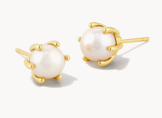 Ashton Pearl Stud Earring White Pearl Gold