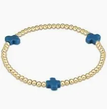 Signature Cross Gold 3mm Bead Bracelet Cobalt