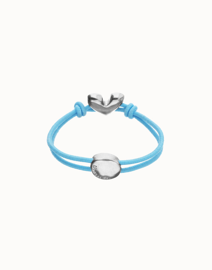 Beat Blue Elastic Bracelet with Heart Charm Silver Medium
