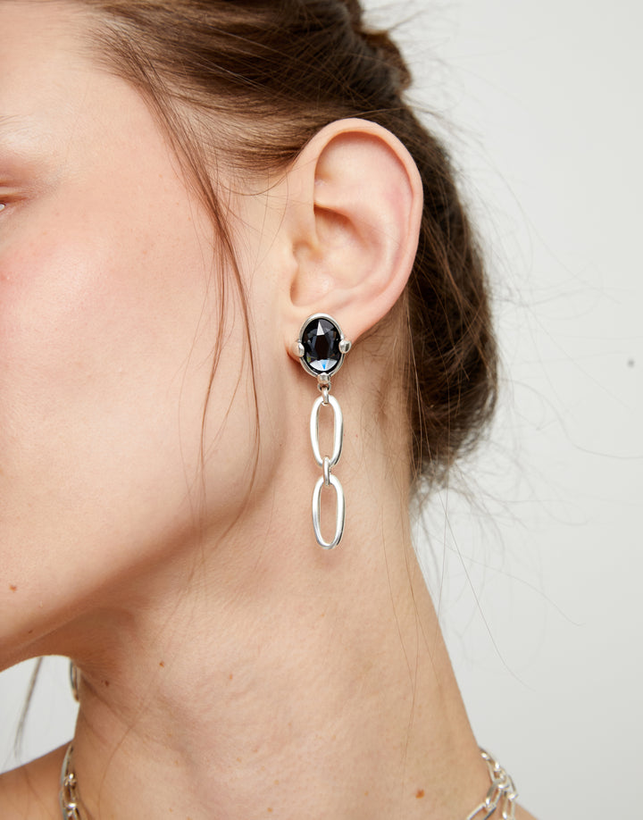 Ser Deslumbrante Drop Earrings with Faceted Black Crystal Silver