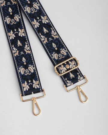 Pom Pom Strap Navy &amp; Black Floral
