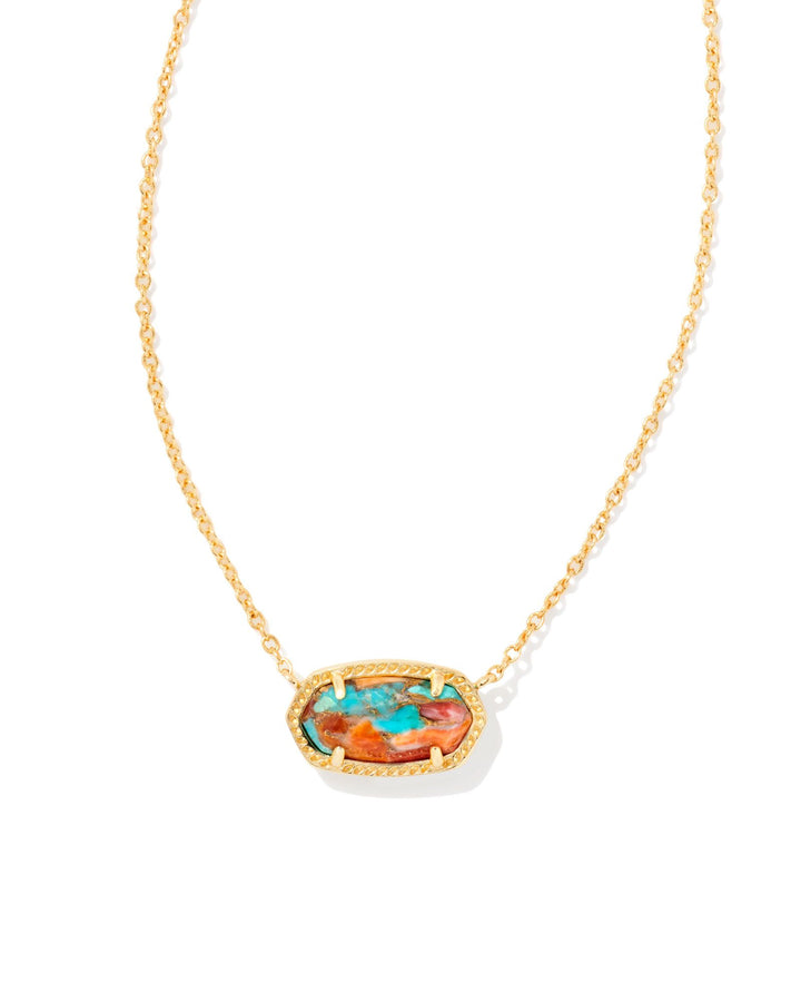 Elisa Short Pendant Necklace Gold Bronze Veined Turquoise Magnesite