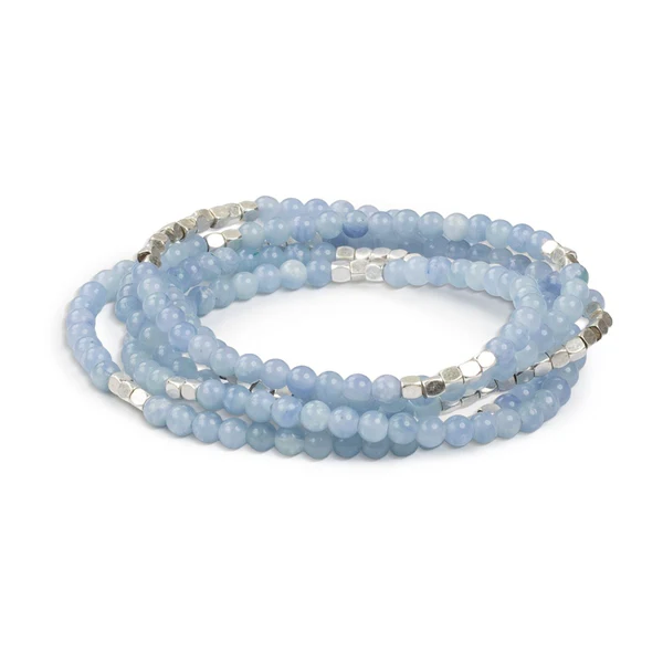 Stone Wrap Bracelet/Necklace Blue Lace Agate/Gold/Clarity