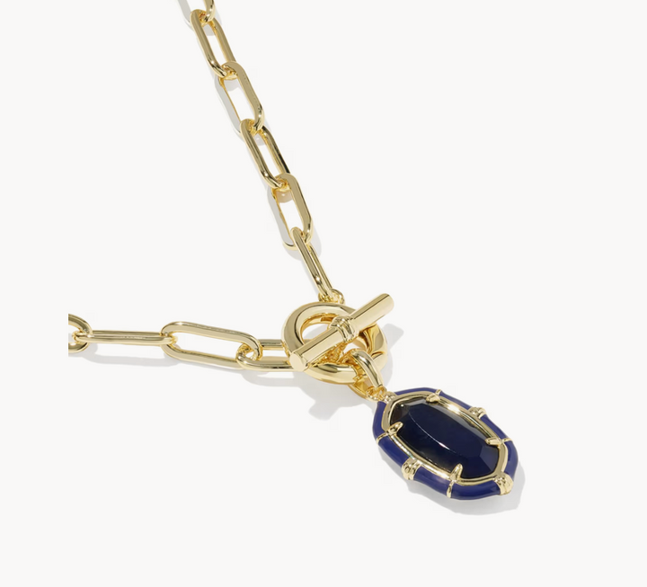 Elisa Enamel Link Chain Necklace Gold Navy MOP
