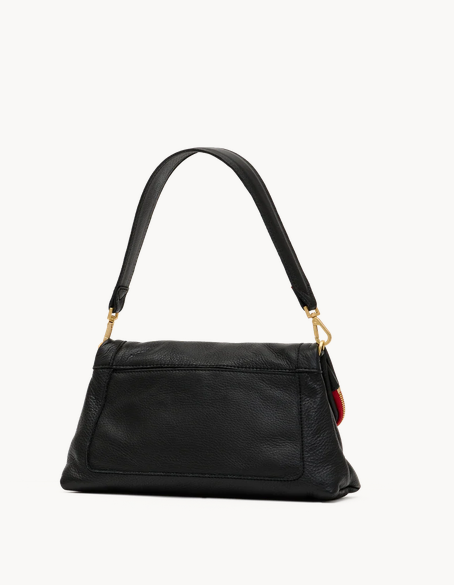 Beverly Medium Black  Fold Over Bag  Red Zip w/Gold Rivets