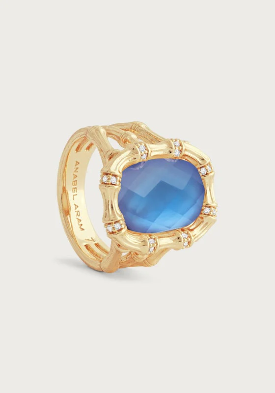 Anabel Aram Bamboo with Stone Ring Gemstones Iridescent Swiss Blue Size 7