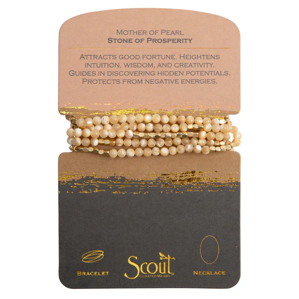 Stone Wrap Bracelet/Necklace Mother of Pearl/Gold/Prosperity