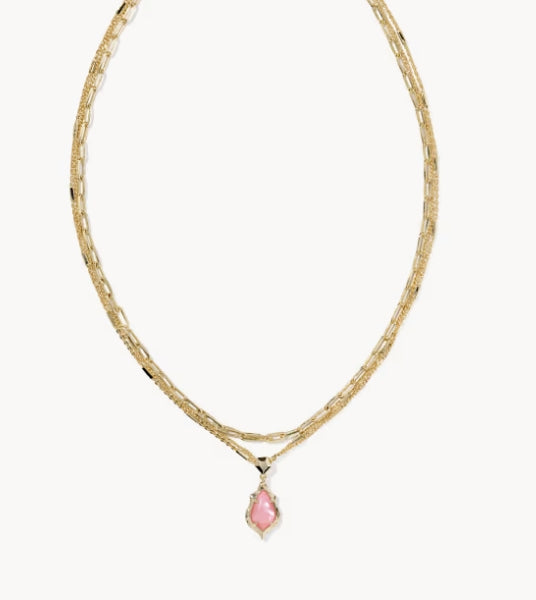 Adriana Scallop Frame Multi Strand Necklace Light Pink Iridescent Abalone Gold