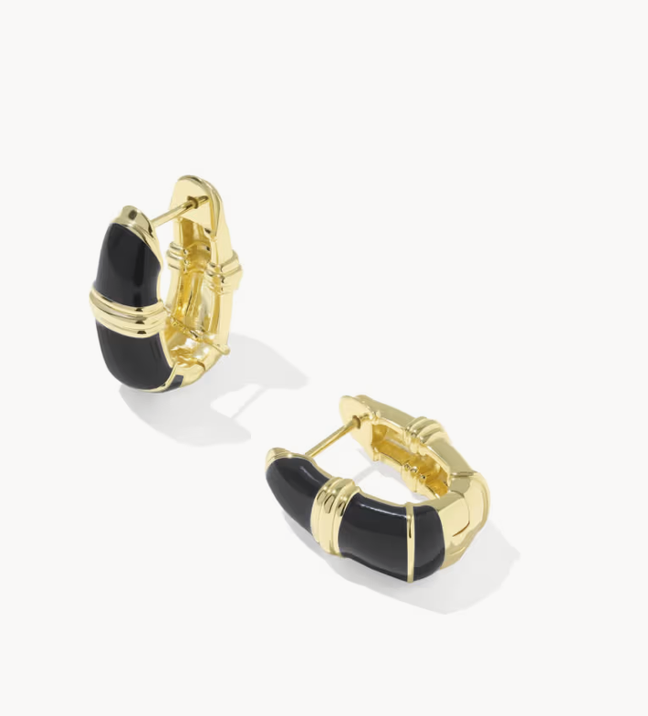 Courtney Enamel Huggie Earrings Gold Black Enamel