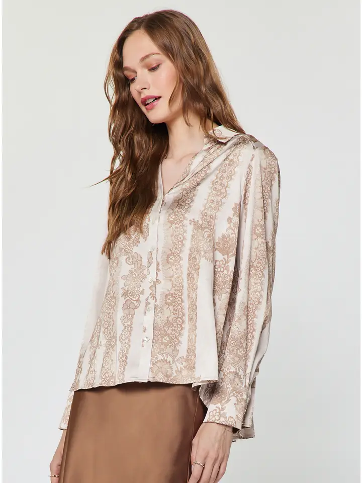 Blush Pink Collared Button-Down Blouse W/ Pleated Back