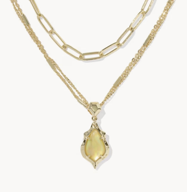 Adriana Scallop Frame Multi Strand Necklace Yellow Iridescent Abalone Gold