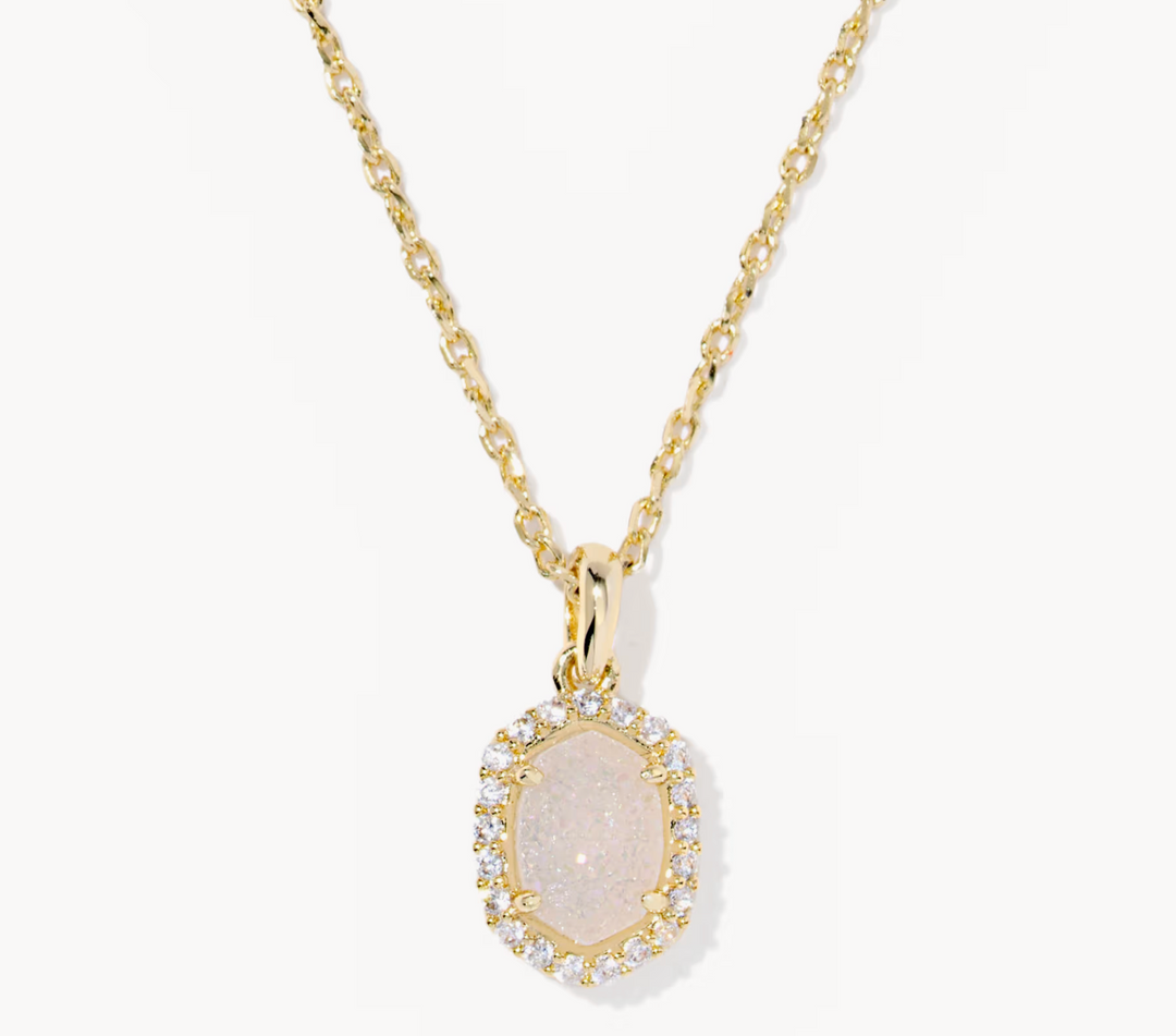 Daphne Crystal Frame Pendant Necklace Iridescent Drusy Gold