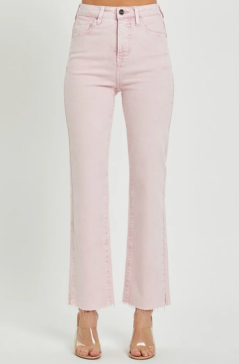 High Rise- Ankle Straight Pants Acid Pink